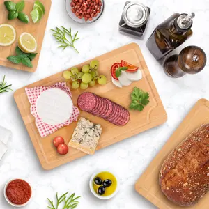 Woodluv Set of 3 Wooden Chopping Board Cutting Board With Stand - Strong, Durable & Hard Wearing Antibacterial Serving Chopping Bo