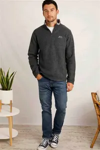 Men's Newark Eco 1/4 Zip Grid Fleece Washed Black - XL - Relaxed Fit - Weird Fish