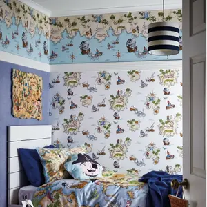 Arthouse Pirates Ahoy Boat Ship Cream Blue Multi Kids Nature Wallpaper Border