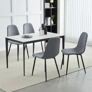 Set of 4 Light Grey Linen Fabric Dining Chairs with Upholstered Seat and Metal Legs-Bella by MCC