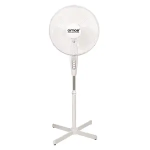 AMOS 16 Inch Pedestal Fan Oscillating Control 3-speed Settings Adjustable Height Portable Indoor Cooling Solution