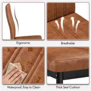 Yaheetech 4PCS Retro Brown Upholstered Faux Leather Dining Chairs with Petal Accented High Backrest