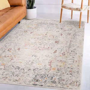 Traditional Persian Abstract Bordered Floral Easy to clean Rug for Dining Room-200cm X 290cm