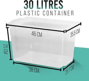 30L Clear Plastic Stackable Storage Boxes With Lids Set of 4, Strong & BPA Free