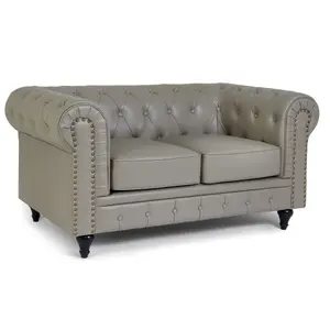 Faux Leather Chesterfield Sofa Suite - Grey