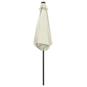 Berkfield Parasol with LED Lights and Aluminium Pole 270 cm Sand White