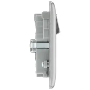 BG Brushed Steel Double 13A 22W Raised slim Switched Screwed Socket with USB, x2 & Grey inserts