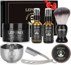 Shaving Kit For Men, Shaving Set Of Sandalwood Shaving Cream, Mens After Shave Balm, Pre-Shave Oil,Shaving Brush And Bowl,Shaving Soap Gift Set For