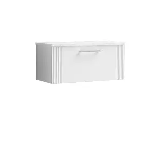 Retro 1 Drawer Wall Hung Vanity Unit with Sparkling White Laminate Worktop - 800mm - Satin White - Balterley