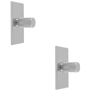 2 PACK - Knurled Cylinder Cabinet Door Knob & Matching Backplate Polished Chrome 76x40mm