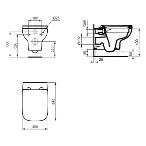 Ideal Standard i.life A White Wall hung Square Toilet with Soft close seat & Concealed cistern