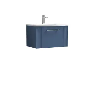 Retro 1 Drawer Wall Hung Vanity Unit with Curved Ceramic Basin - 600mm - Satin Blue - Balterley