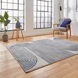 Grey Navy Abstract Striped Modern Easy to clean Rug for Dining Room-120cm X 170cm