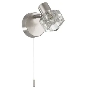 Modern Satin Nickel Wall Light Fitting with Chunky Square Ice Cube Glass Shade