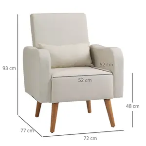 HOMCOM Nordic Leisure Lounge Sofa Accent Chair with Pillow for Bedroom Cream