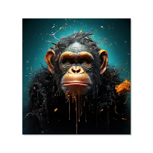 Monkey Face Splashart Blue Premium Glass Kitchen Splashback W600mm x H750mm