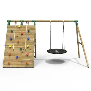 Rebo Beat The Wall Wooden Swing Set with Double up & Over Climbing Wall -Zenith