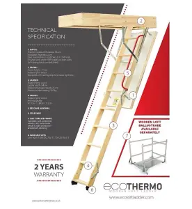 Optistep Wooden 3 Section Timber Folding Loft Ladder Attic Stairs. Frame Size W60cm x L120cm Height up to 280cm & Insulated Hatch