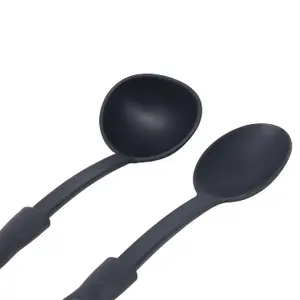 Cooking Utensils Set 5-Piece Black Matte Non-Stick Ladle Slotted Spoon Turner