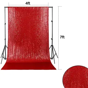 4ft x 7ft Sequin Backdrop Photography Background Shiny Fabric Glitter Curtain Backdrop, Red