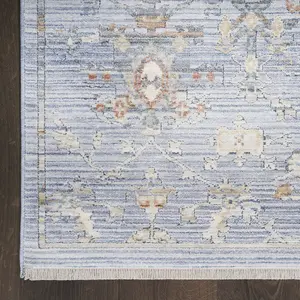 Blue Ivory Floral Kilim Bordered Traditional Rug For Dining Room Bedroom & Living Room-160cm X 229cm