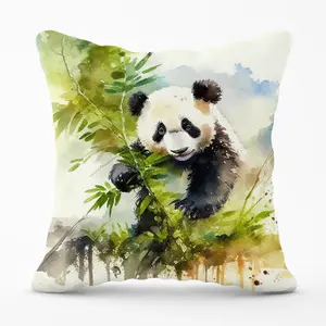 Panda Eating Bamboo Watercolour Outdoor Cushion 45cm x 45cm