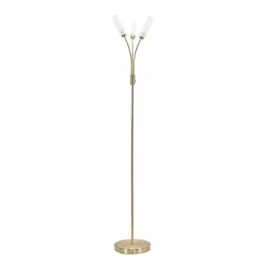 ValueLights Maya 3 Way Curved Arm Brushed Gold Floor Lamp for Living Room Lounge Hallway Light - LED Bulbs Included