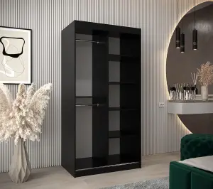 Tokyo Contemporary 2 Sliding Door Wardrobe 5 Shelves 2 Rails Black Matt (H)2000mm (W)1000mm (D)620mm