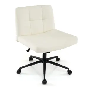 Costway Rolling Armless Chair PU Leather Upholstered Cross-legged Office Chair