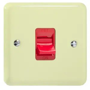 Varilight 45A Cooker Switch (Single Plate, Red Rocker) White Chocolate