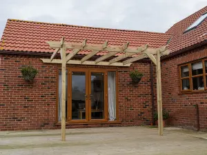 Lean to wooden garden pergola kit - Champion design wall mounted gazebo, 2.4m x 4.2m (Natural finish)