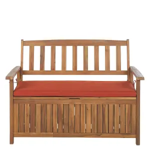 Garden Bench with Cushion SOVANA with Storage Acacia Wood Light Wood