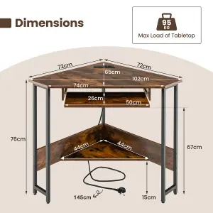 COSTWAY Corner Desk with Power Outlets Computer Desk with Keyboard Tray