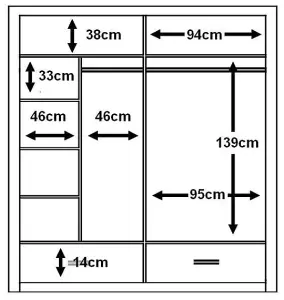 Lux V - Black Sliding Door Mirrored Wardrobe with Shelves And Drawers (H2150mm W2000mm D600mm)