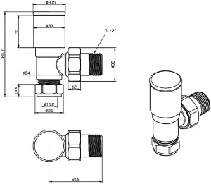 Brushed Brass Angled Radiator Valve Pair