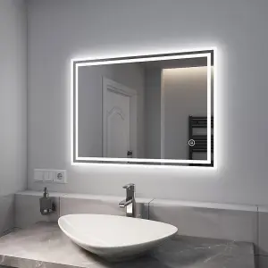 EMKE LED Bathroom Mirrors Shaver Socket with Extra Fuse, Dimmable, Demister, 600x800mm Wall Mounted Mirror