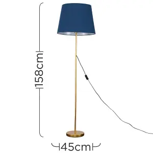 ValueLights Modern Gold Metal Standard Floor Lamp With Navy Blue Tapered Shade - Includes 6w LED Bulb 3000K Warm White