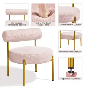 Yaheetech Pink Boucle Accent Chair with Round Padded Seat and Gold Metal Legs