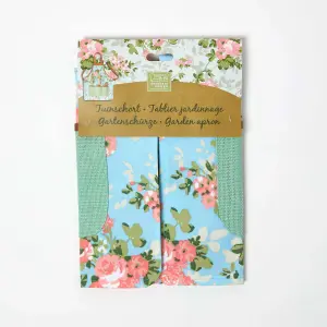 Homescapes Blue and Pink Gardening Apron with Floral Rose Design