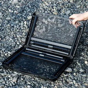 Black Aluminum Alloy  Portable Folding Camping Table with Adjustable Height, Mesh Top, and Storage Layer 66 cm (W)