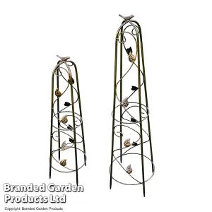 Iron Ornamental Obelisks 2pc Set Climbing Plant Flower Support Frame Trellis (Bronze)