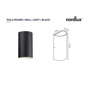 Nordlux Rold Round Outdoor Patio Terrace Garden Wall Light In Black (Height) 16cm