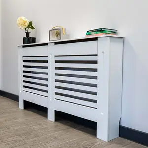 White Horizontal Line Design Radiator Cover - Large