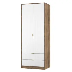 Nashville Ready assembled Contemporary White & oak 2 Drawer Tall Double Wardrobe (H)1960mm (W)740mm (D)520mm