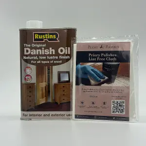 Rustins Danish Oil, 1 Litre & Free Priory Polishes Lint Free Cloth