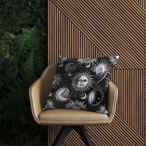 Moon and Sun Black White Outdoor Cushion 60cm x 60cm