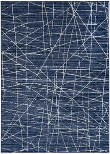 Blue Ivory Abstract Luxurious Modern Easy to Clean Rug for Bedroom & Living Room-119cm X 180cm