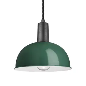 Industville Sleek Dome Pendant, 8 Inch, Dark Green, Pewter Holder