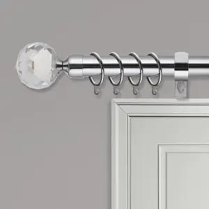 Metal Curtain Pole Set Extendable 40cm to 144cm Curtain Rail 25mm Chrome Crystal