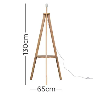 ValueLights Morrigan Modern Light Wood Tripod Design Floor Lamp Base with Storage Shelf